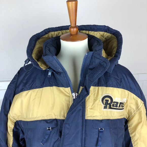 Puma NFL Rams Quilted Puffer Coat St. Louis Los Angeles Blue Gold Medium - Picture 4 of 13
